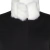 A smart coat with detachable white faux fur collar - front view.
